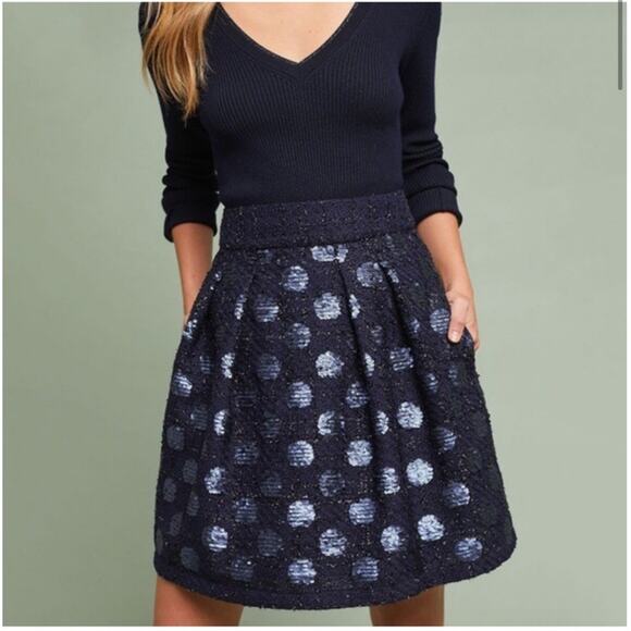 EVA FRANCO Anthropologie Sequin A Line Polka Dot  Mini Skirt Navy Blue Size 8 - Picture 1 of 11